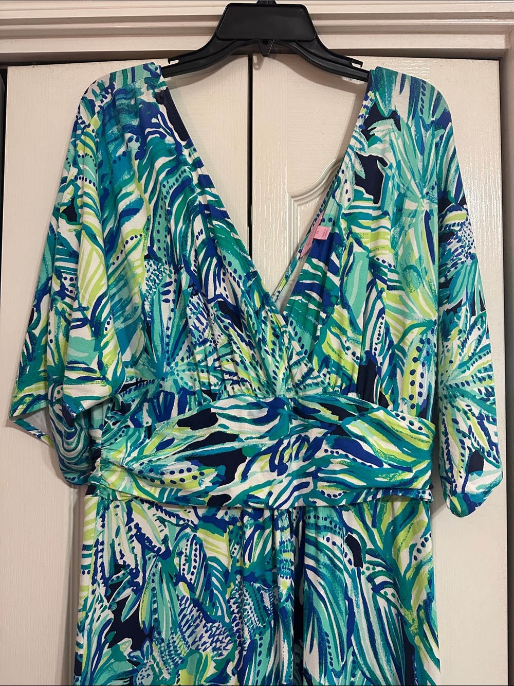 Lilly Pulitzer Tropical Leaf Print Wrap Maxi Dress - Green/Blue - Picture 2 of 5